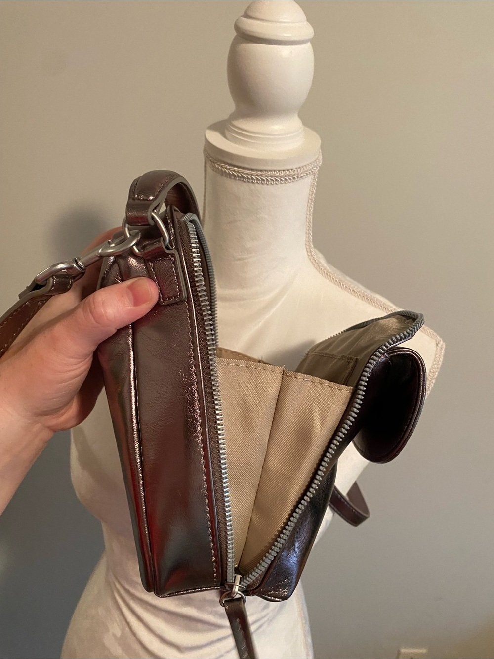 Metallic Crossbody Mini Backpack - Shiny Bronze American Leather Company - Picture 8 of 11